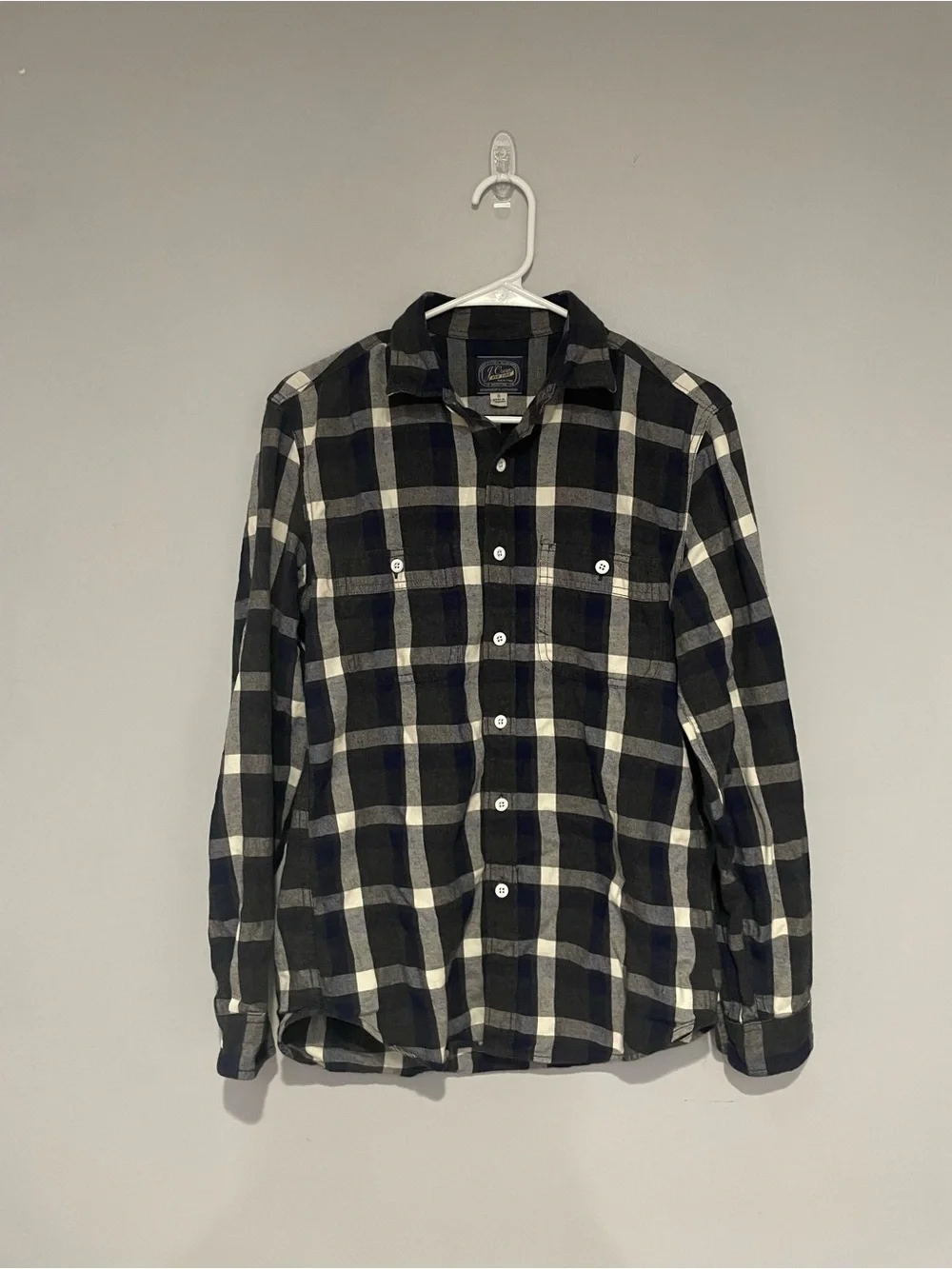 J. Crew Black, White & Navy Plaid Button-Down Flannel Shirt